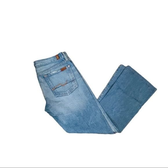 7 For All Mankind Flare Jeans Designer Denim Light Blue Wash Womens Size 28 - Picture 5 of 12